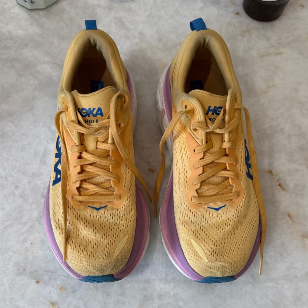 Hoka Vibrant Yellow and Pink Sneakers